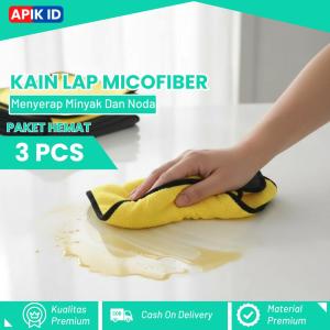 3 PCS Kain Lap Microfiber Serbaguna/Lap Mobil Dan Motor Tebal Lembut 2 Sisi Warna