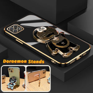 Casing Ponsel untuk Samsung A22 5G M22 A22s 5G A20s A21s Case kilau metalik HP pola Doraemon casing ponsel Plating softcase silikon bungkus penuh kesing penutup pelindung streamline Phone Stands