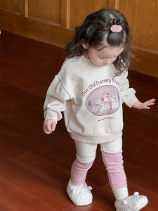 Childrens Autumn Outfit Korean Style Kids Clothing Baby Clothes Girls Fleece Sweatshirt and Leggings Set for Fall and Winter