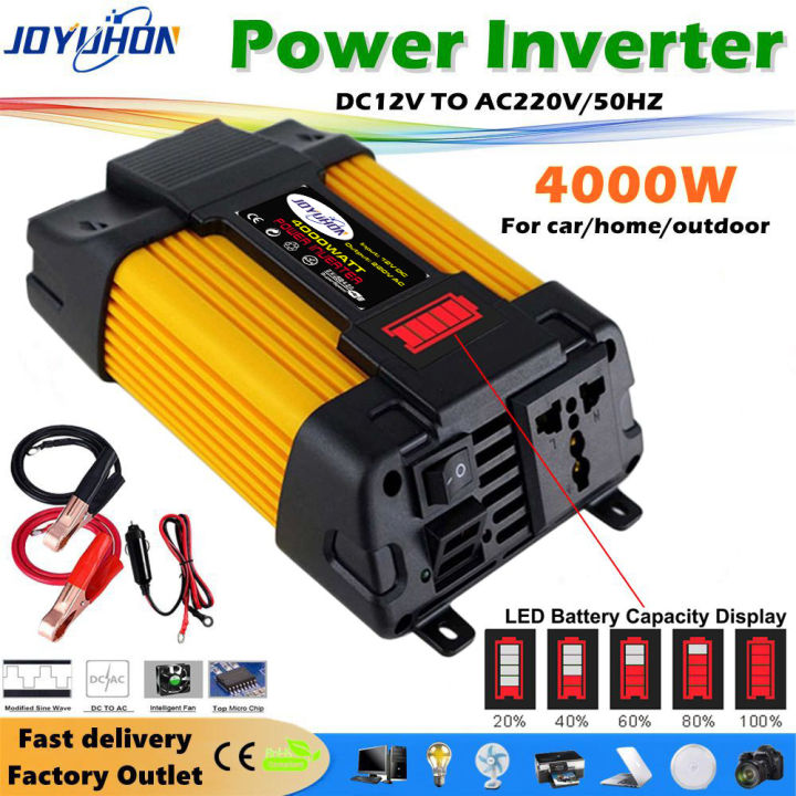 Joyuhon 4000w Solar Inverter 12v To 220v Modified Sine Wave Converter With Dual Usb And Voltage 6693