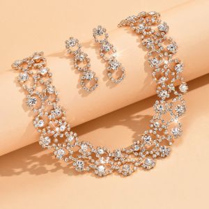 BANAN Shining Rhinestone Necklaces Earrings Luxury Exquisite Necklace Earrings Set Bridal Birthday Gift Crystal Jewelry Set Women