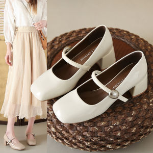 Summer Spring Autumn with High Heels Mary Jane Shoes Patent Leather Square Toe Block Heel Single Shoes Women