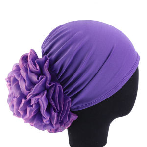 Inner Sanggul Lace Rosette Milk Silk Flower Headscarf Hood Stylish Beautiful Soft Fabric Fluffy Cotton Headscarf 蓬松棉质美丽头巾