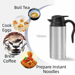 EXCES 12V24V Car Electric Kettle 750ml Portable Car Heated Water Bottle Water Boiler Large Capacity Truck Heated Tea Pot Travel