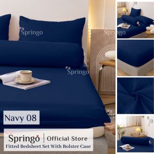 SPRINGO Cadar Plain Series Bedsheet 2in1 Single/4in1 Queen Fitted Bedsheet Pillow Case Bolster Case BBZ
