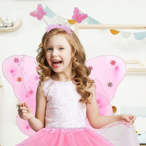 4 Pcs Set Luminous Butterfly Costume for Baby Girl Party Wings Fairy Costume Birthday Party Headband Decoration Accessories Will Luminous Wings Concert Props Fairy Costume for Kids Girls Birthday/Christmas Present