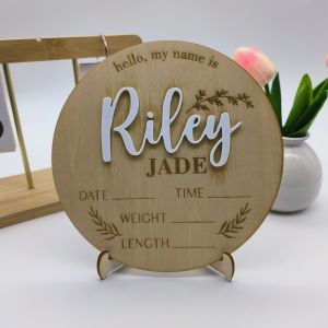 Personalized Hand-Made Natural 3d Baby Name Announcement Board Record Baby Birth Information The Best Gift For Newborns