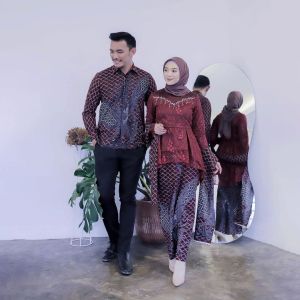 Baju Pasangan Modern KEBAYA WISUDA LAMARAN COUPLE BATIK BAJU TUNANGAN MODERN MARON PAYET - VANESSA