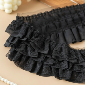PAZNUL White Black 3D Pleated Mesh Chiffon Fabric 13CM Wide Three Layers Embroidered Ruffle Trim  Ruffled Lace Trims DIY