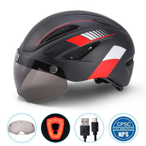 Helmet with goggles and tail light