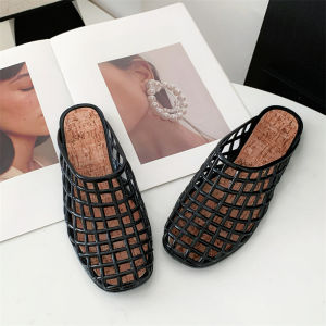 [Free Shipping] 2025 New Half-Slipper Mesh Beach Jelly Sandals Hollow Flat Comfortable Niche Fashion Womens Casual Korean Style