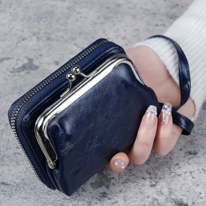 Vintage Zipper Around Card Holder Retro Functional Coin Purse Mini Wristlet Bag & Wallet Pouch