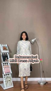 NJ Afiyah Midi Dress Motif Bunga Gamis Wanita Muslim Korean Style