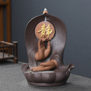 Creative Purple Ceramic Clay Buddha Hand Lotus Backflow Incense Burner - Zen Home Aromatherapy Decor
