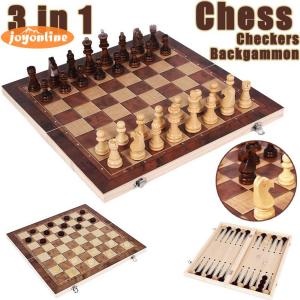 3 in 1 Chess Game Board Folding Storage Wooden Exquisite Chess Set Chess and Checkers Game Set Travel Chess Sets