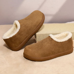 [Free Shipping] Muller Small Potato-Style Fully Enclosed Fleece-Lined Genuine Leather Thick-Soled Warm Cotton Shoes For Women