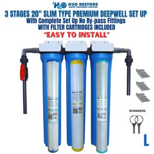 Water Filtration System Top Selling 3 Stages 20" Slim Type Deepwell Premium Set Up Complete Set With Gray UPVC Fittings with 1 Washable Filter and 1 Carbon Block 1 Disposable Water Softener Different Variation