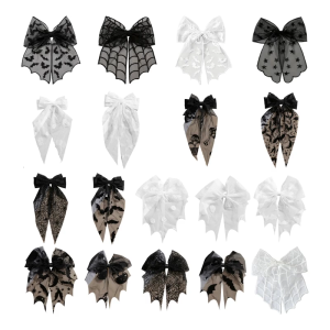 Halloween Bat Hair Clip Gothic Lace Veil Hairpin For Women Cosplay Costume Accessories With Tulle Embroidery Bowknot