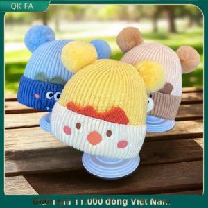 QK FA ✨ Dễ thương bé mùa đông ấm áp dệt kim Mũ đôi Pompom bé Mũ bảo vệ tai mũ lạnh bằng chứng dệt kim mũ