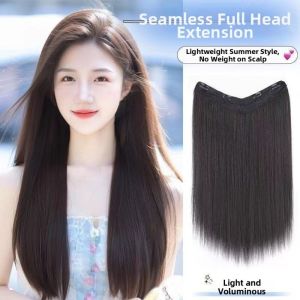 SINGLE Synthetic Long Straight Hairpiece Layered U-shaped Clip in Hair Extensions Fake Hair Light Fashion Korean Wigs Women
