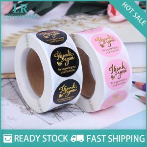 LF Wholesale✨Flash Sale ✨ สติกเกอร์ขอบคุณ500ชิ้นตราประทับตกแต่งงานแต่งงานประทับร้อนสีชมพูป้ายทรงกลมสีดำ