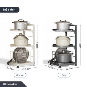 Easyhome.sg Adjustable 2-4 Tier Pot Rack Pan Organizer & Pot Holder Kitchen Pots and Pans Storage Rack Shelf