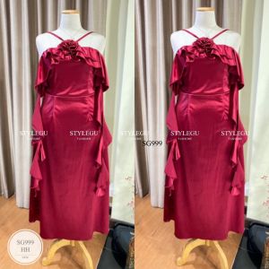 SG999 เดรส ราตรียาว สำหรับสาวอวบ ผ้าซาตินเกรดพรีเมี่ยม ยืดหยุ่นได้ดี เงา เล่นแสง  Clothing Dress