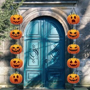 SDFSF กระดาษสำหรับตกแต่ง ป้ายแขวนประตูฟักทองฮาโลวีน รูปแบบอิโมติคอนกลัว หลายสไตล์ ป้ายระเบียงฮาโลวีน หลอกหรือปฏิบัติ ดีไอวาย แบนเนอร์แขวนฮาโลวีน บ้านผีสิง