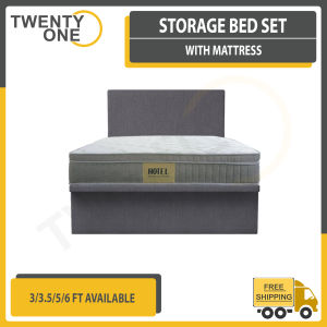 [SG seller] FABRIC STORAGE BED SET WITH HOTEL POCKETED SPRING MATTRESS 10 INCH