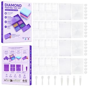 JAYNEBIO Diamond Painting Tools Diamond Painting Tray Multi-grid Anti-spill Diamond Sorting Plate  with Lid Drill Storage Box Diamond Art Accessories