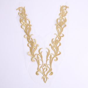 LUXEMO Gold Sequined Embroidery Patches Gauze Sequins Thread DIY Embroidery Sequin Lace Applique Elegant Collar Applique Wedding Gown Cheongsam Bridal Dress Crafts