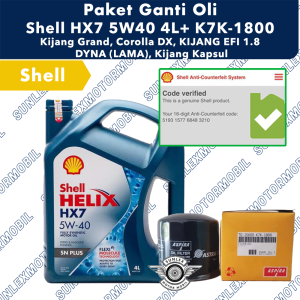 [GRATIS FILTER OLI] Paket Ganti Oli Shell HX7 5W40 + K7K-1800 Kijang Grand Kapsul LGX