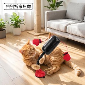 PYA94 Creative Cat Boxing Toy Suction Cup Base Standing Interactive Cat Toy Durable Stable Pet Punching Bag Toy Indoor Play