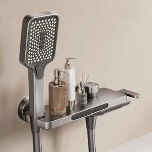 Bathroom Waterfall Bathtub Faucet With Handheld Shower Head Wall Mounted Hot and Cold Mixer Tap Shower Set Single Handle