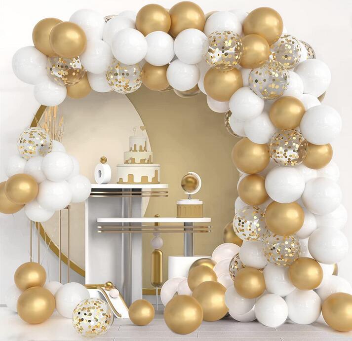 127pcs White Gold Balloons Arch Garland KitGold White Metallic