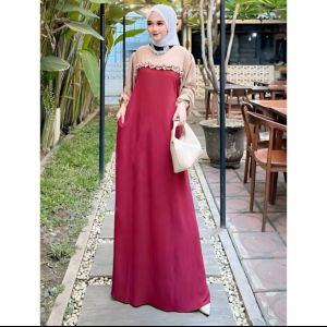 Gamis Naraya Crinkle Elegan dengan Kerah Bulat dan Lengan Panjang - Gaya Lebaran