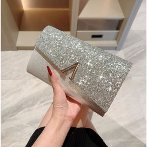 Clutch nữ kim tuyến Túi đeo vai tiệc khóa V sang trọng LILA CLV26