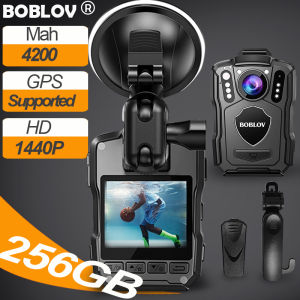 BOBLOV M5  With GPS Body Mini Sports Waterproof Action Camera HD 1440P 256GB 4200MAH 15H Recording 170° Lens Motion Detect Handle Wearable Police Camera Bodycam DVR Video Audio Actioncam Recorder Camcorder Motorcycle Dash Cam For Vlogging