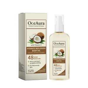 OceAura น้ำมันมะพร้าว Coconut Hydrate Replenish Body Oil ออยบำรุงผิว เนื้อบางเบา ปกป้องการสูญเสียน้ำจากผิว บำรุงผิวให้นุ่มชุ่มชื่น น้ำมันมะพร้าวเพิ่มความชุ่มชื้น น้ำมันนวดและให้ความชุ่มชื้น ฟื้นฟูบำรุงผิวแห้งหยาบกร้าน เนียนนุ่ม ชุ่มชื้นทันทีหลังใช้