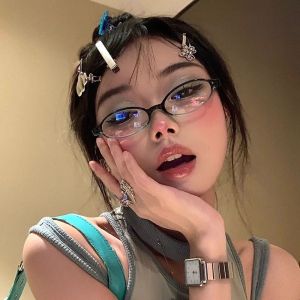 XINSU38 วงรีทรงรี แว่นตากรอบวงรีขนาดเล็ก พีซีพีซีพีซี กรอบกลมๆ แว่นสายตาสั้นสั้น เงางาม Y2k แว่นตาทรงแบน สำหรับผู้หญิง