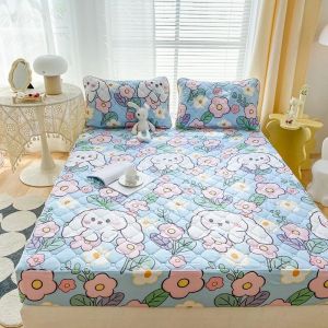 BESTOUR 120/150/180cm Fitted Sheet Non Slip Skin-friendly Bed Cover Thicken Waterproof Home Bed Linen Bedroom Use