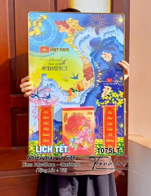 Lịch bản đồ việt nam Lịch Tết bản đồ 34 tỉnh thành Tranh lịch bản đồ Việt Nam treo tường Lịch Tết 2026 Đốc Lịch Tết Lịch bloc 1075LT