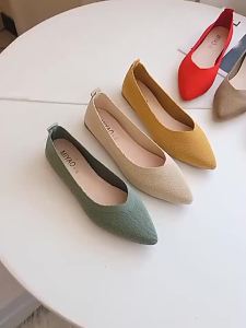 Pointed Toe Knit WomenS Flats New Spring And Autumn Soft Sole Woven Shallow Solid Color Granny Shoes Knit Loafers