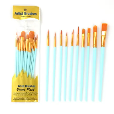 Ready Stock 10PCS Paint Brush Set Round Pointed Tip Paintbrushes Nylon Hair Artist Acrylic Paint Brushes