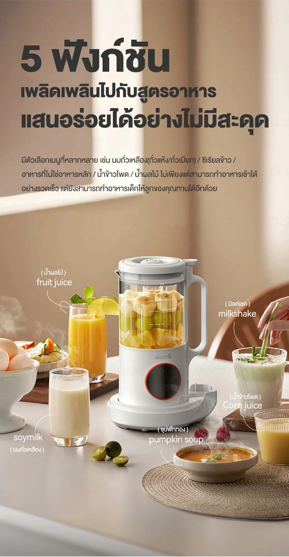 Deerma NU500W เครื่องทำน้ำเต้าหู้ Soymilk Maker เครื่องปั่น เสียงเงียบ อัจฉริยะทำความสะอาดอัตโนมัติ 5 ฟังก์ชัน
