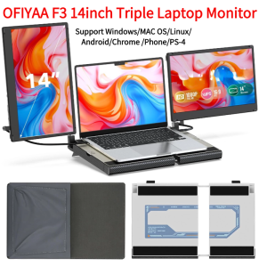 [JYA store] OFIYAA 14inch F3 Portable Triple Monitor With stand For Laptop Screen Extender Portable Dual Monitor FHD1080p Ips Supported Type-C Laptop Monitor Extender Windows/MAC OS/Linux/Android/Chrome /Phone/PS-4