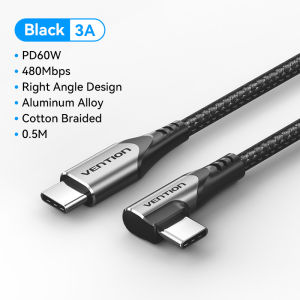 Vention Type C Cord 60W 3A Quick Charing Right Angle Cable for SAMSUNG Galaxy S24 S23 Ultra Xiaomi 14 Huawei Mate60 USB C Cable