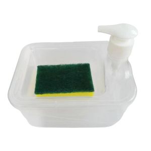 SEA JJT Kitchen Soap Dispenser with Sponge Holder and Pump - Practical Cleaning Set for Daily Use