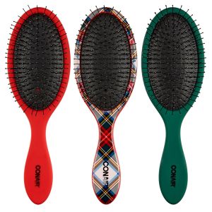 Conair Detangling Hair Brush Set 3 Pack For Wet Dry and All Hair Types Detangling Brushes for Women in Blue Pink and Gray