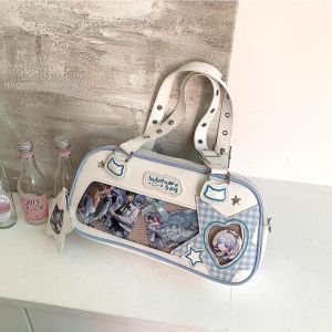 Y2K Hot Ita Bag Leather Plaid Star Shoulder Bag With Zipper Crossbody Bag Messenger Bag For Girls